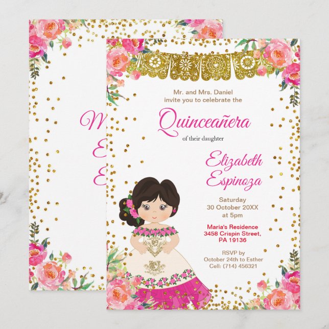 Mexican Quinceanera Mis Quince Invitation (Front/Back)