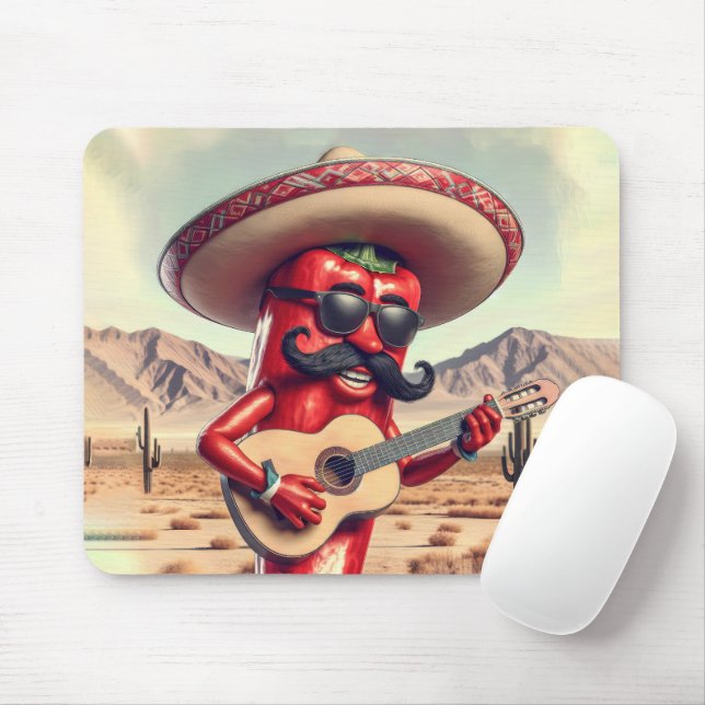 Mexican Red Chili Pepper Guitar Player Mouse Pad (With Mouse)