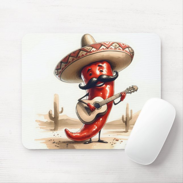 Mexican Red Chili Pepper Guitar Player Mouse Pad (With Mouse)