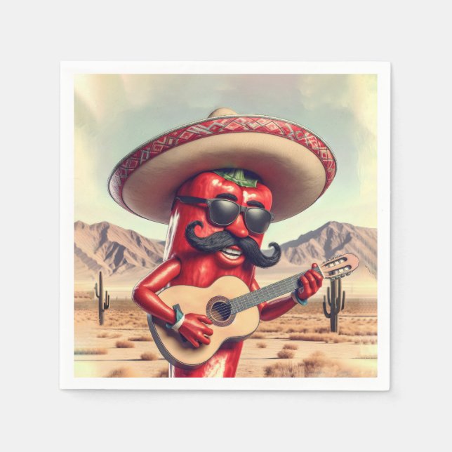Mexican Red Chili Pepper Guitar Player Napkin (Front)