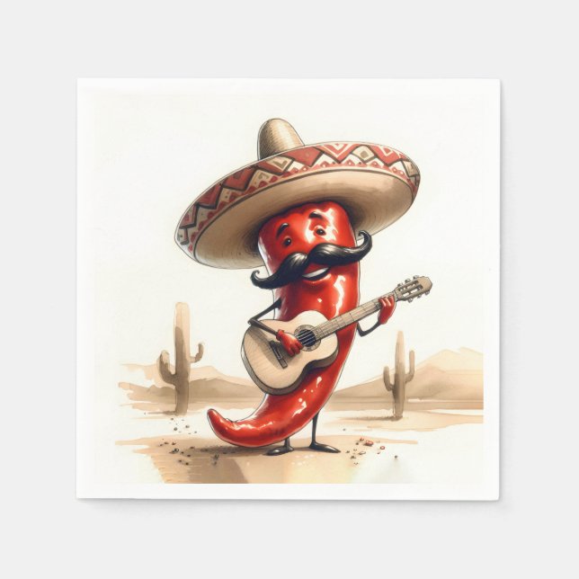Mexican Red Chili Pepper Guitar Player Napkin (Front)