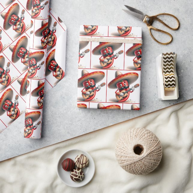Mexican Red Chili Pepper Guitar Player Wrapping Paper (Crafts)