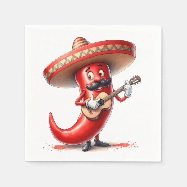 Mexican Red Chili Pepper With Guitar Napkin (Front)