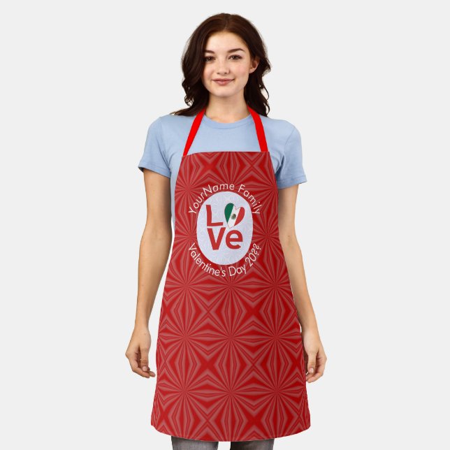 Mexican Red LOVE Flag Personalized  Apron (Worn)