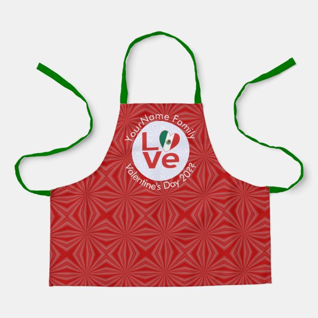 Mexican Red LOVE Flag Personalized  Apron (Front)