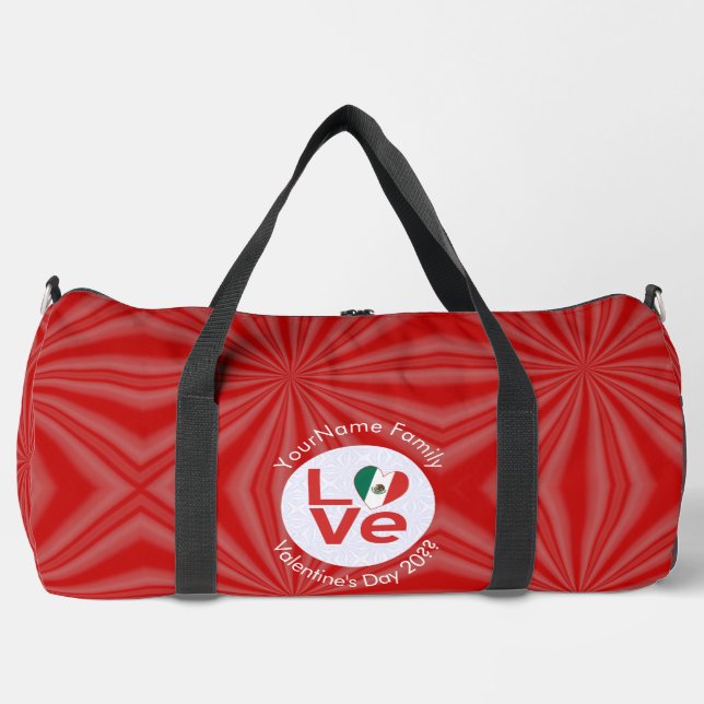 Mexican Red LOVE Flag Personalized  Duffle Bag (Front)
