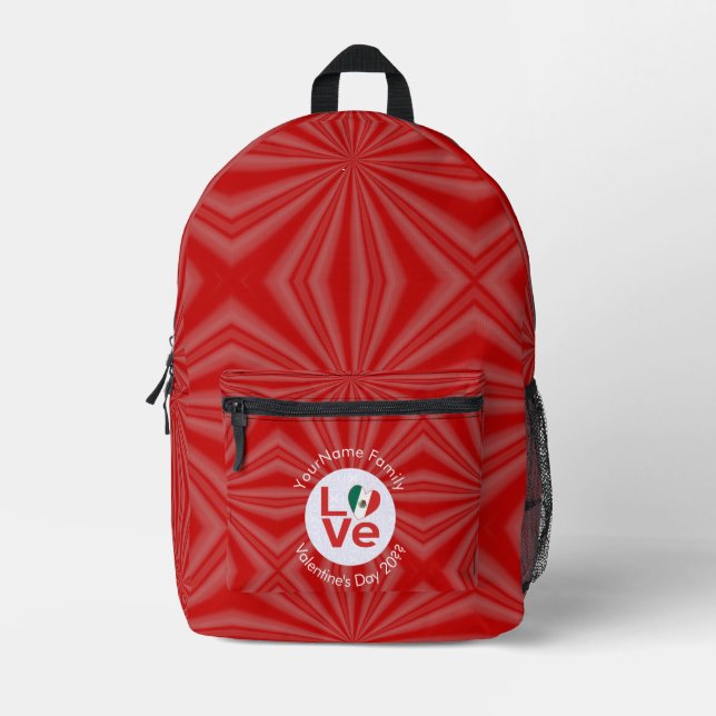 Mexican Red LOVE Flag Personalized  Printed Backpack (Front)