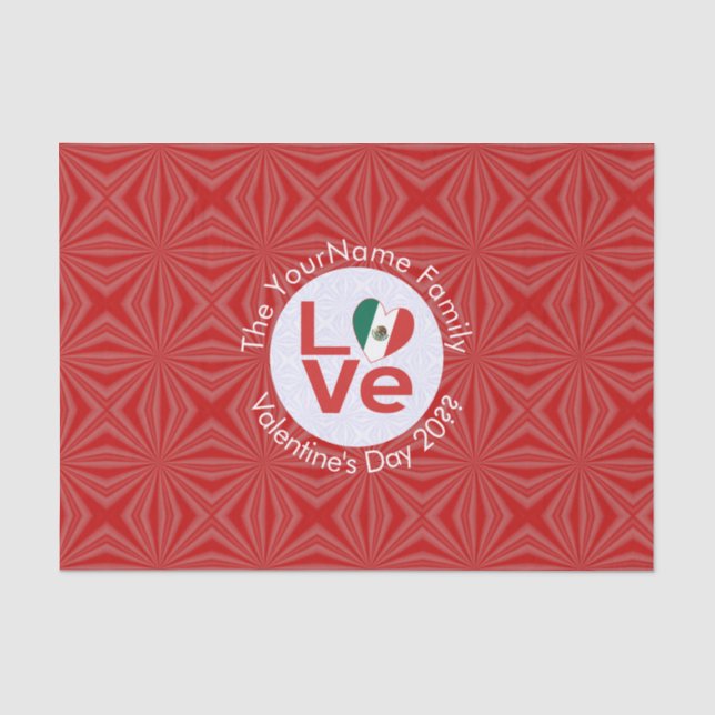 Mexican Red LOVE Flag Personalized  Tissue Paper (Front)
