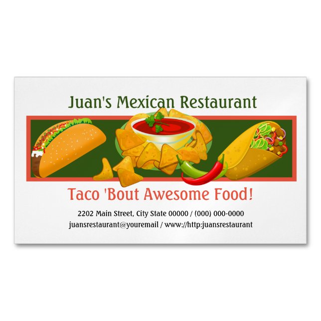 Mexican Restaurant Custom Magnetic Business Card (Front)