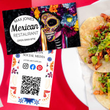 Mexican Restaurant Day of Dead Business Card QR
