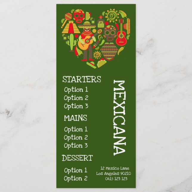 Mexican restaurant food dinner menu (Front)