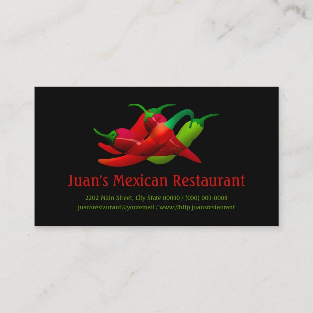 Mexican Restaurant Hot Peppers Custom Business Card (Front)