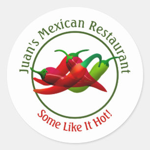 Mexican Restaurant Hot Peppers Logo 3" Classic Round Sticker