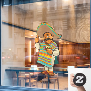 Mexican Restaurant Man With Taco Thumbs Up Window Cling