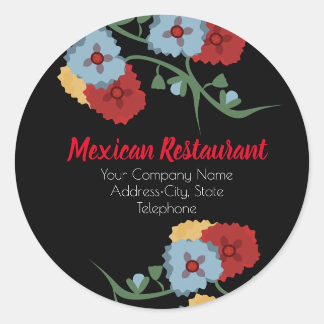 Mexican Restaurant Shop Floral Business Label (Front)