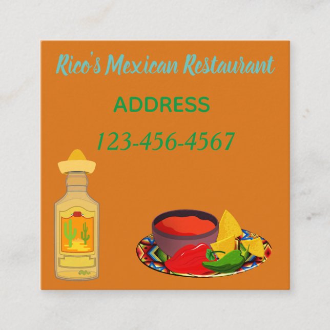 Mexican Restaurant. Square Business Card (Front)