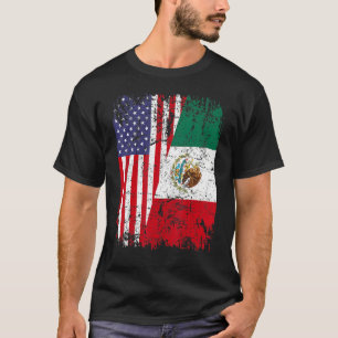 Mexican Roots Half American Flag Mexico T-Shirt