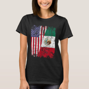 MEXICAN ROOTS Half American Flag MEXICO T-Shirt