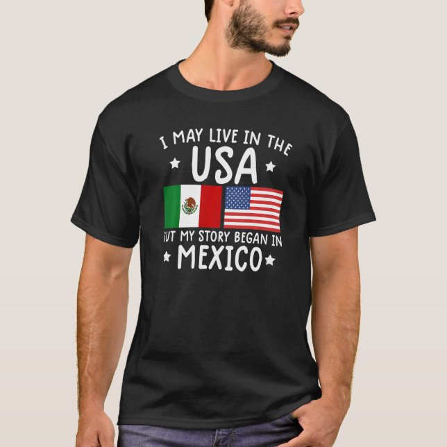 mexican ROOTS  Half American Flag Mexicoflag T-Shirt (Front)