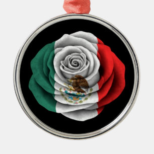 Mexican Rose Flag on Black Metal Ornament