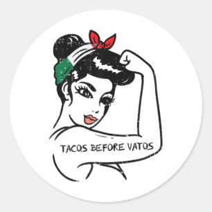 Mexican Rosie Strong Woman Tacos Before Vatos Cinc Classic Round Sticker