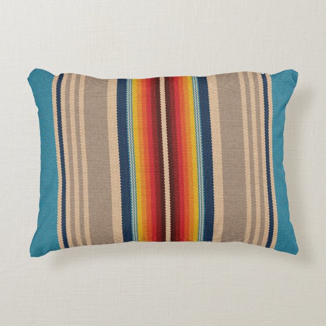 Mexican Rug: Colourful Stripes Seamless. Accent Pillow (Front)