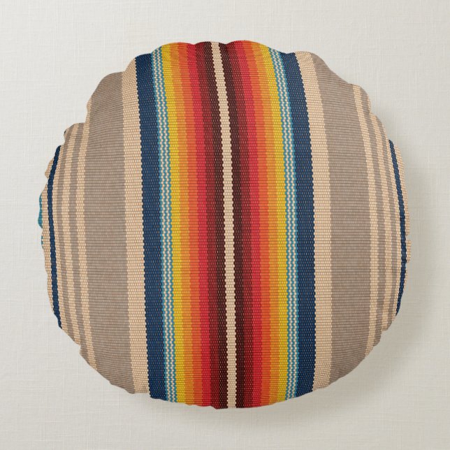 Mexican Rug: Colourful Stripes Seamless. Round Pillow (Front)