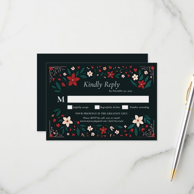 Mexican Rustic Elegant Christmas Red Wedding RSVP (Devant/Arrière en situation)