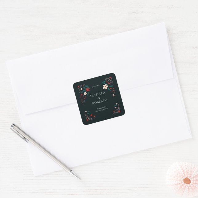 Mexican Rustic Elegant Christmas Red Wedding Square Sticker (Envelope)