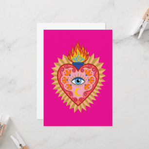 Mexican Sacred Heart with Protective Eye and Flame Invitation