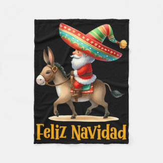 Mexican Santa Riding Donkey Christmas Navidad Mexi Fleece Blanket