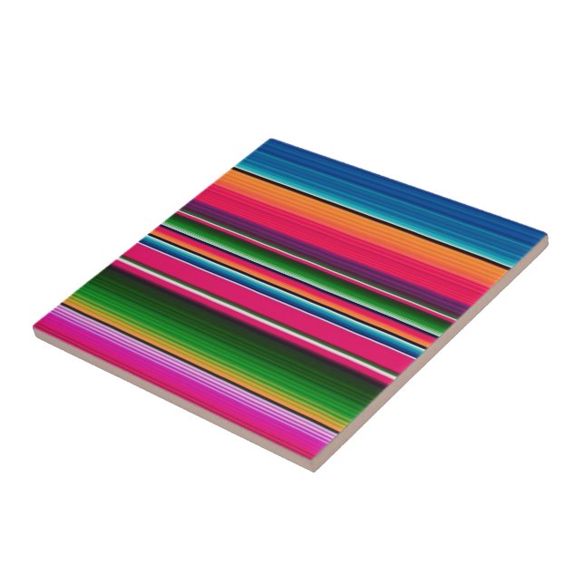 Mexican Serape Blanket Stripes Colourful Design Tile (Side)