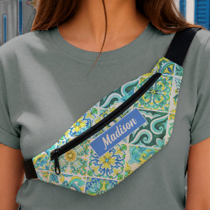 Mexican Sicilian Aqua Mint Tile Pattern Fanny Pack