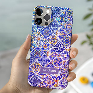 Mexican Sicilian Mediterranean purple blue tiles iPhone 15 Case