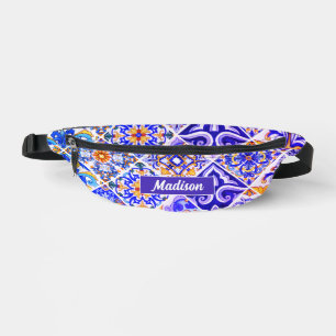 Mexican Sicilian Mediterranean purple blue tiles Fanny Pack