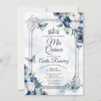 Mexican Silver Crown & Navy Blue Roses MIS QUINCE
