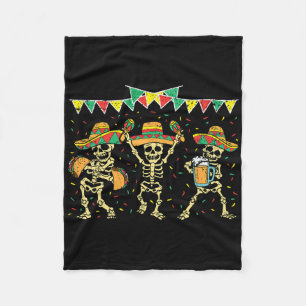 Mexican Skeleton Cinco De Mayo Funny Sombrero Bara Fleece Blanket