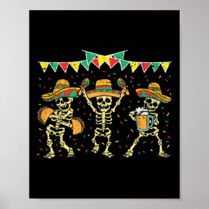 Mexican Skeleton Cinco De Mayo Funny Sombrero Bara Poster