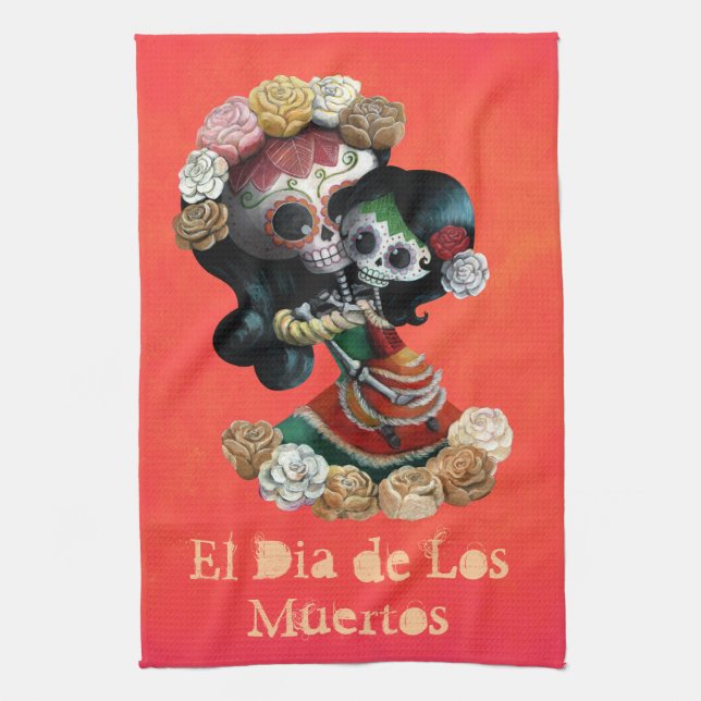 Mexican Skeleton Motherly Love Kitchen Towel (Vertical)