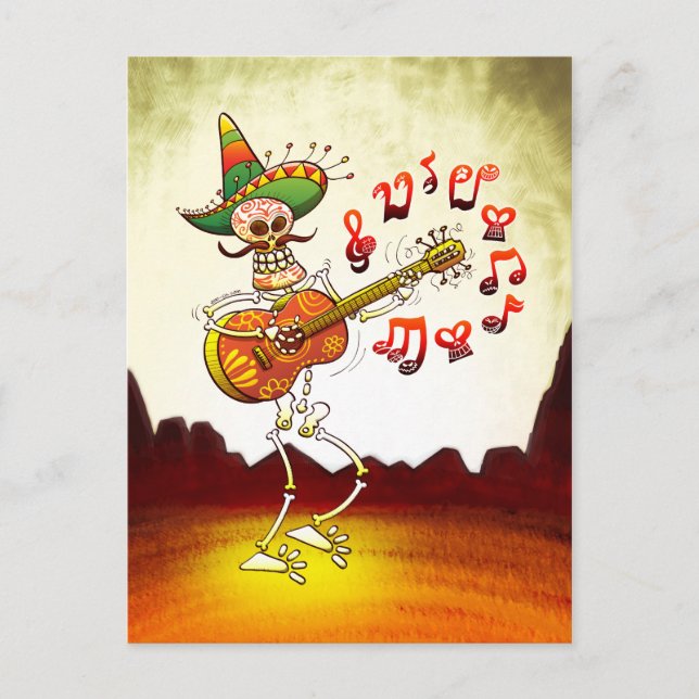Mexican Skeleton Playing Guitar Postcard (Front)