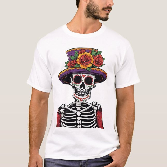 Mexican Skeleton with Purple Hat T-Shirt (Front)