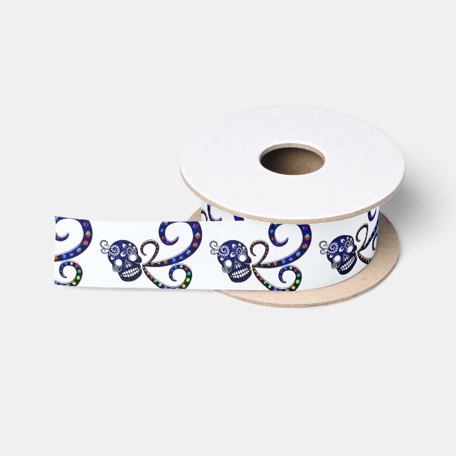 Mexican Skull 3D Festive Satin Ribbon (Spool)
