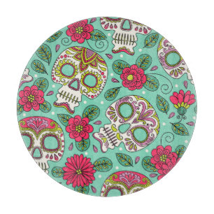 Mexican skull and flowers, seamless. cutting board