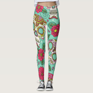 Mexican skull and flowers, seamless. leggings