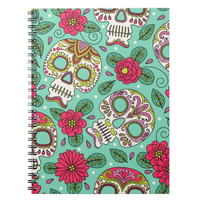 Mexican skull and flowers, seamless. notebook (Front)