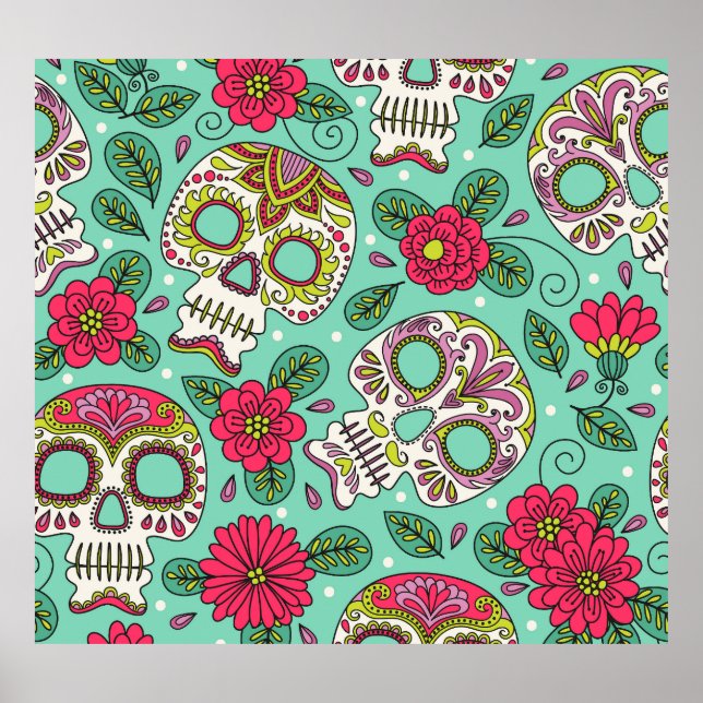 Mexican skull and flowers, seamless. poster (Front)