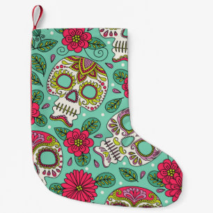 Mexican skull and flowers, seamless. small christmas stocking