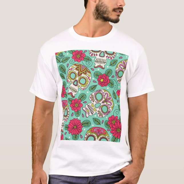 Mexican skull and flowers, seamless. T-Shirt (Front)