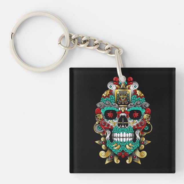 mexican skull art in huichol mood keychain (Front)