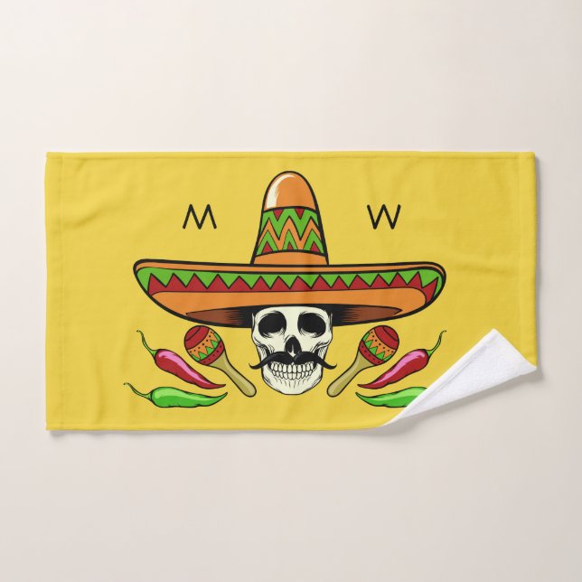 Mexican Skull custom monogram & colour hand towel (Hand Towel)